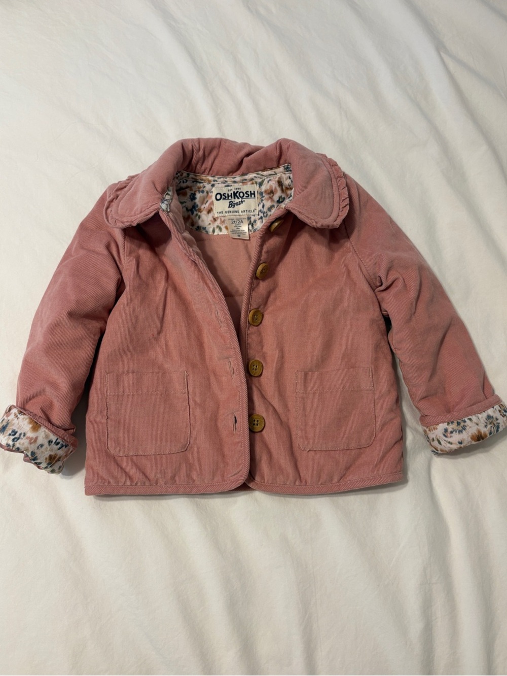 OshKosh B'gosh Dusty Rose Corduroy Kids Jacket with Floral Trim